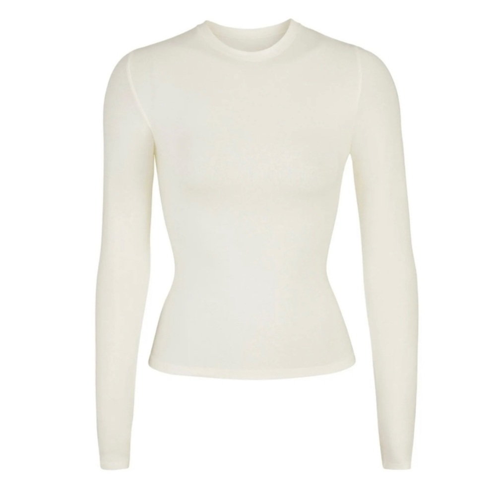 SKIMS Cream Ivory Crewneck Long Sleeve Tshirt Top Small - Picture 1 of 12